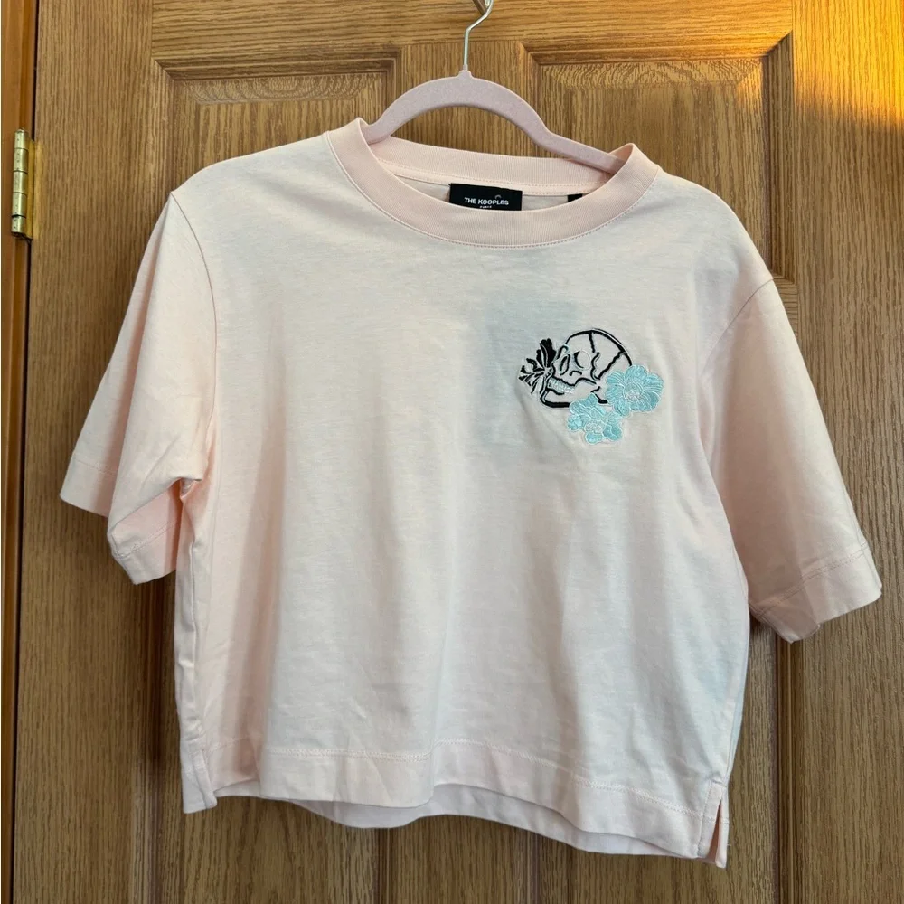NWT The Kooples Pink Crop Top with Embroidered Skull and Flowers